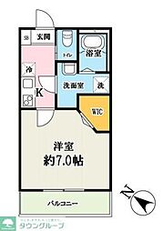 アトラス新狭山 2階1Kの間取り