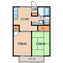 ジュネス 2階2DKの間取り