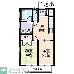 クレイドル21 2階2DKの間取り