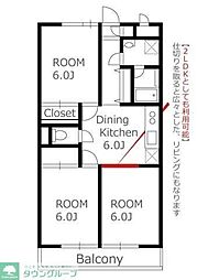 メゾンプレゾン 2階3DKの間取り