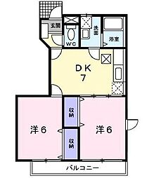 オークステイブル 2DKの間取図画像