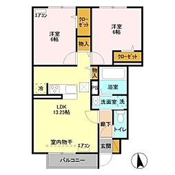リバーパーク神明C 2LDKの間取図画像