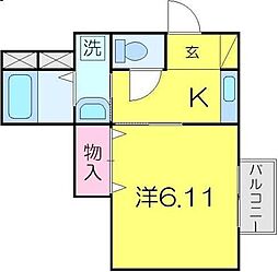 シャルマン 1Kの間取図画像