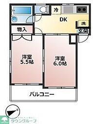 くすのき台マンション 2DKの間取図画像