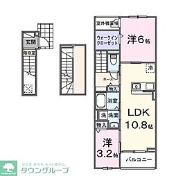 川越市大字笠幡アパート 2LDKの間取図画像