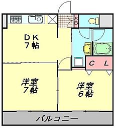 ウィング上福岡 2DKの間取図画像