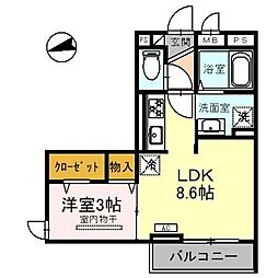 D-Sereno仙波町 1LDKの間取図画像