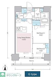 アーバネックス蔵前レジデンス 13階2LDKの間取り