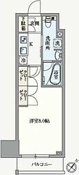 アジールコート汐浜キャナル 8階1Kの間取り