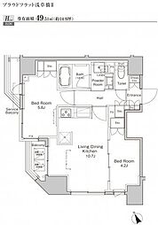 プラウドフラット浅草橋II 13階2LDKの間取り