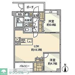 コスモ錦糸町グランシティ 2LDKの間取図画像