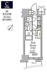 テラス月島 1Kの間取図画像