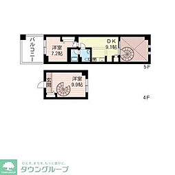レジデンスシャルマン月島 2DKの間取図画像