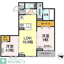 セレスティア西綾瀬 3階2LDKの間取り