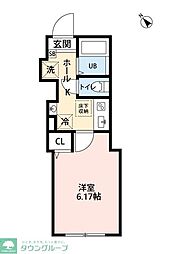 丘の上のフルール 2階1Kの間取り