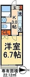クリスタル青井I 1階1Kの間取り