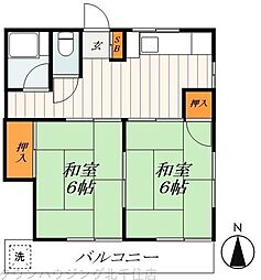 第4青葉荘 2階2DKの間取り