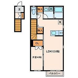 フラワーフォンテーヌIII 2階1LDKの間取り