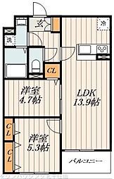 プランドールイースト 1階2LDKの間取り