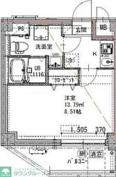 GENOVIA六町 1Kの間取図画像