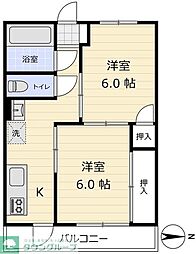 島村マンション 2Kの間取図画像