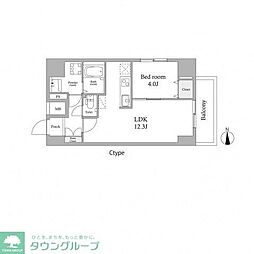 スカイグランデ新御徒町 1LDKの間取図画像