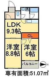 ソフィアガーデン 2DKの間取図画像