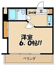 アネックス国領 2階1Kの間取り