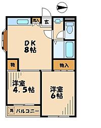 成城3番館 3階2DKの間取り