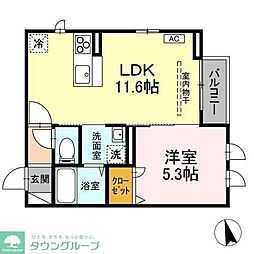 キャトルセゾン狛江 2階1LDKの間取り