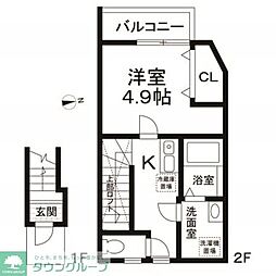 ガーデンコート経堂 2階1Kの間取り