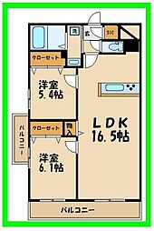 ＡＺＡＬＥＴＹ上北沢 2階2LDKの間取り