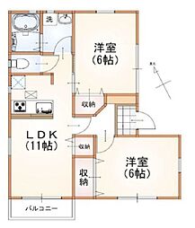 ルーミー千歳台 2階2LDKの間取り
