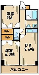 フレアつつじヶ丘 3階2DKの間取り