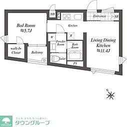 グランデュオ若林5 1LDKの間取図画像