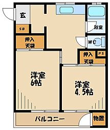 仙川マンション 2DKの間取図画像