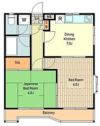 アメニティヴィラ 2階2DKの間取り