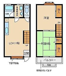 西武拝島線 東大和市駅 徒歩8分の賃貸テラスハウス 1階2LDKの間取り
