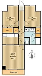 西武多摩湖線 一橋学園駅 徒歩2分の賃貸マンション 4階2LDKの間取り