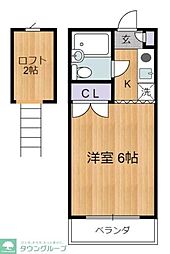 西武新宿線 花小金井駅 徒歩8分の賃貸マンション 2階1Kの間取り