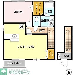 多摩都市モノレール 上北台駅 徒歩8分の賃貸アパート 2階1LDKの間取り