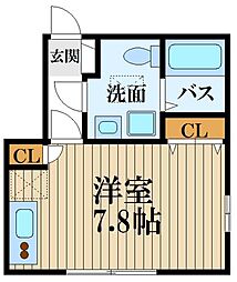 エスペランサ武蔵野 1階ワンルームの間取り