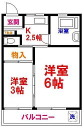 第一西砂川ハイツ 3階2Kの間取り