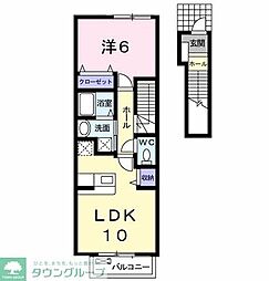 多摩都市モノレール 上北台駅 徒歩15分の賃貸アパート 2階1LDKの間取り