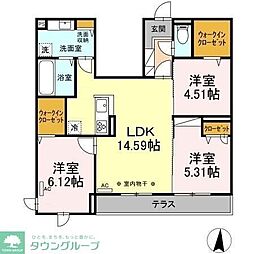 JR中央線 武蔵小金井駅 徒歩26分の賃貸アパート 2階3LDKの間取り