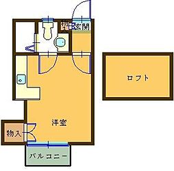 アプリコットハウス 2階ワンルームの間取り