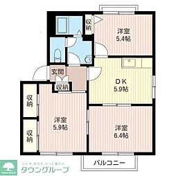 パークサイドディアスII 2階3DKの間取り