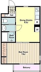 JR中央線 立川駅 徒歩11分の賃貸マンション 1階1DKの間取り