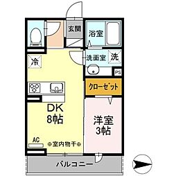 ルナマリア国立　A 3階1DKの間取り