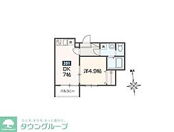 MELDIA鷹の台 201 2階1DKの間取り